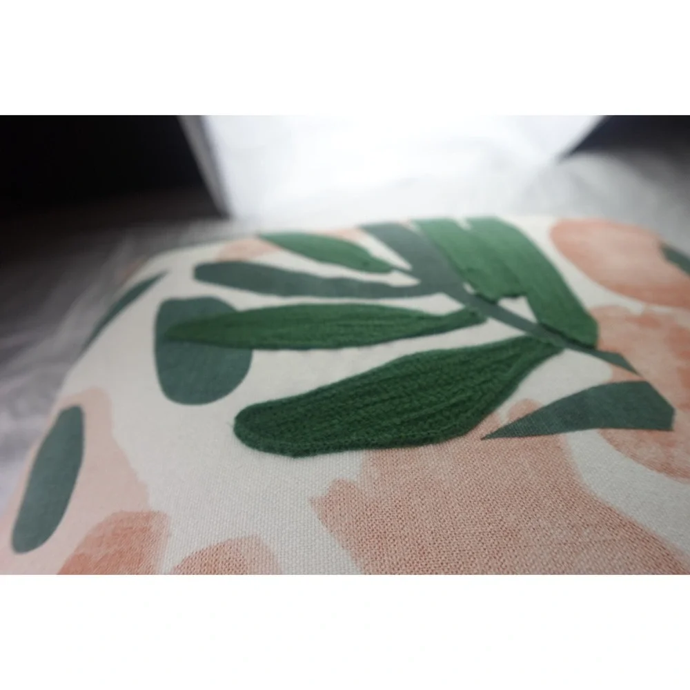 Pier‎ 1 Imports Embroidered Floral  Pillow 12X12, Cotton Stuffed Home Decor Palm